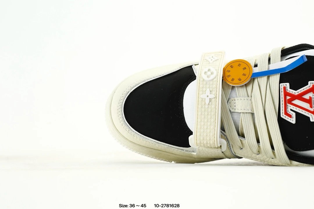Luxury Leather Trainer Low Top Sneakers Ivory Black - Gallery Image 5 - Detailed View