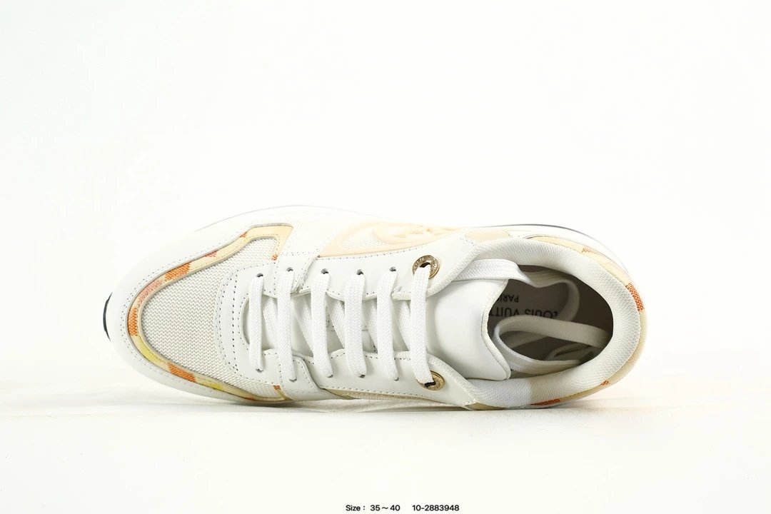 Macaron Colorblock Leather Mesh Run Away Sneakers Ivory - Gallery Image 4 - Detailed View