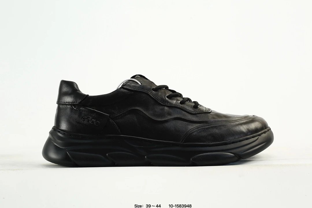 ECCO Men Breathable Leather Shoes Black - Gallery Image 1 - Detailed View