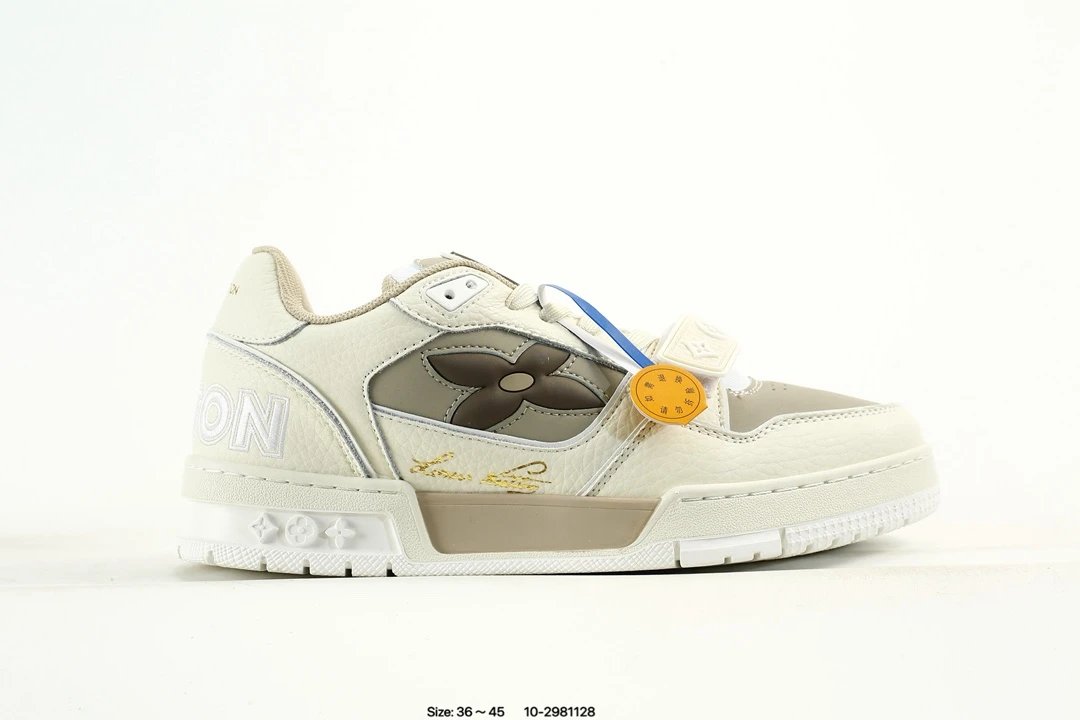 Luxury Low Top Leather Trainer Sneakers Taupe Cream - Gallery Image 1 - Detailed View