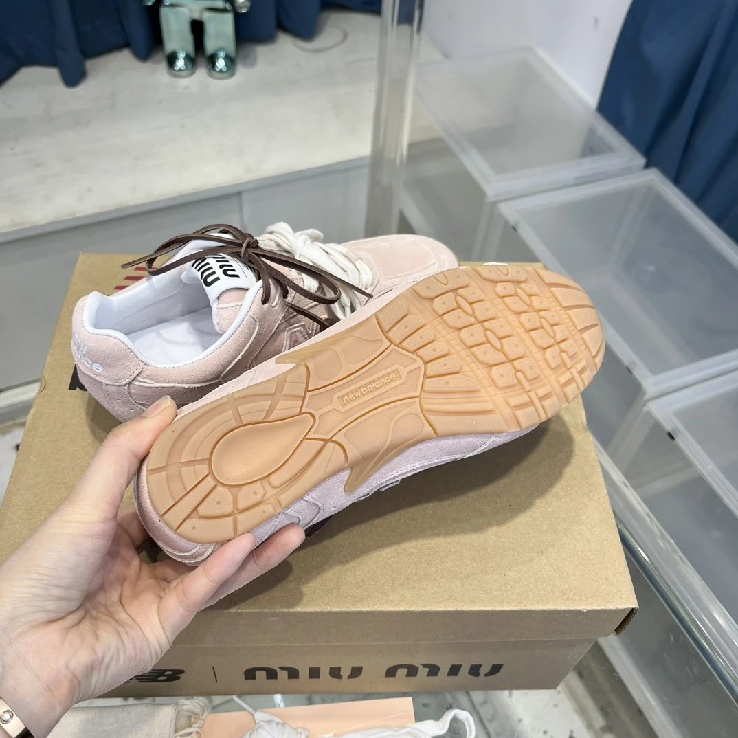 Retro Suede Leather Sneakers Double Lace Blush Pink - Gallery Image 9 - Detailed View