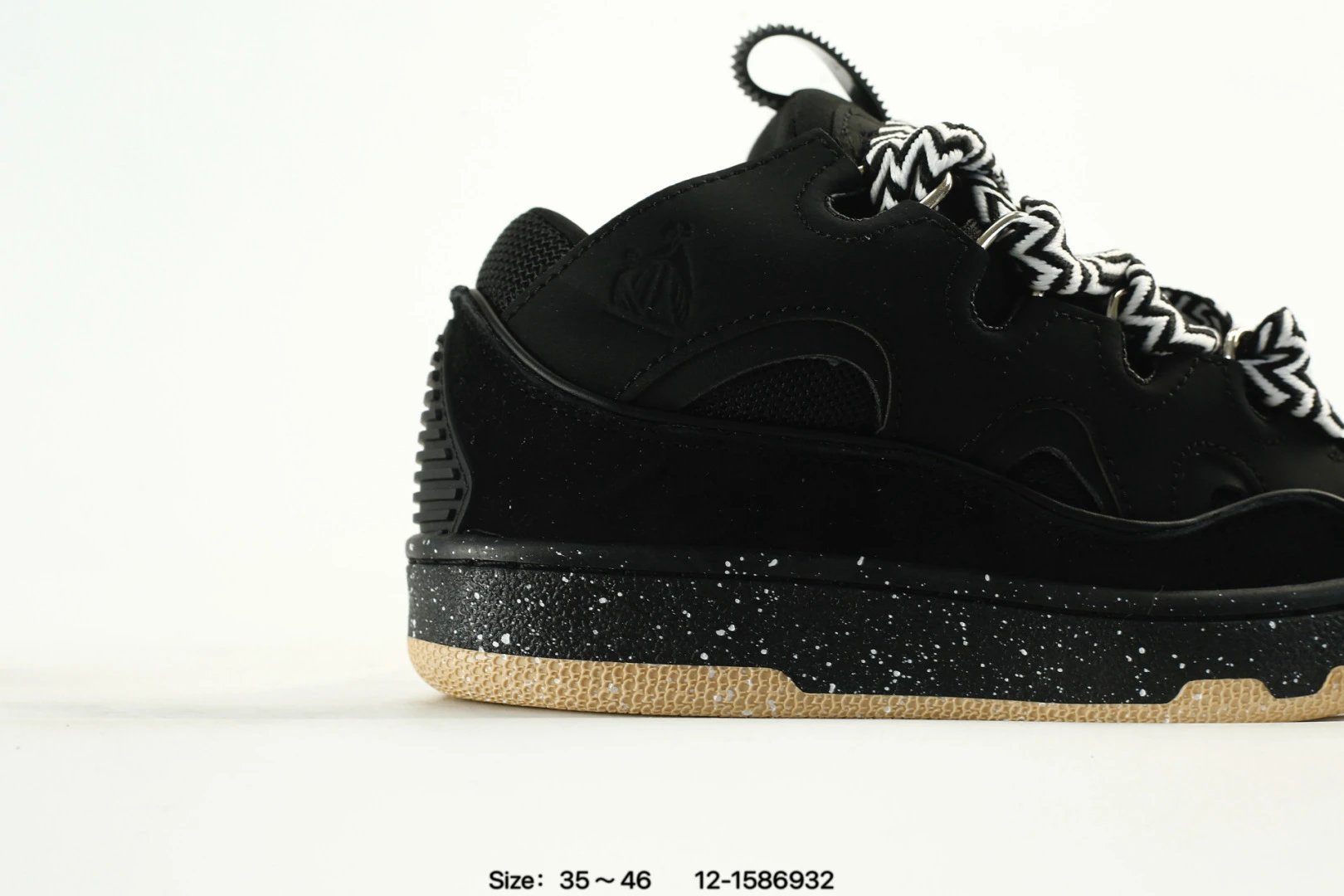 Unisex Curb Chunky Skate Sneakers Mixed Leather Onyx Black - Gallery Image 2 - Detailed View