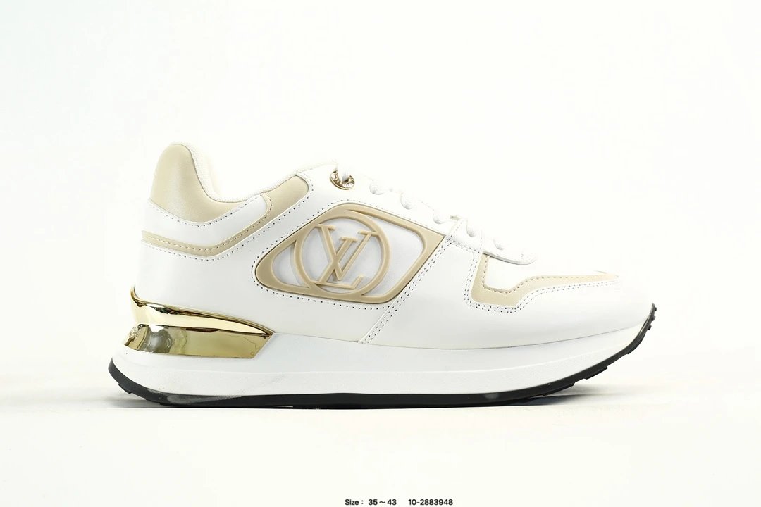 Luxury Leather Platform Sneaker with Metallic Gold Trim - Louis Vuitton - Cnfans - $65.16