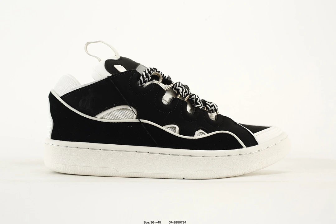 Iconic Leather Curb Skate Sneakers, Unisex, Onyx & Gum - Gallery Image 4 - Detailed View
