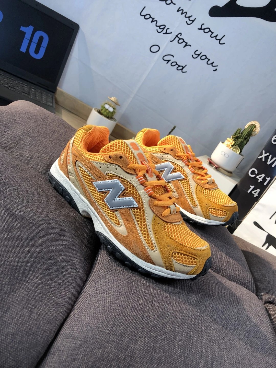 Retro Suede Dad Running Shoes Athletic Sneakers Marigold - Gallery Image 3 - Detailed View