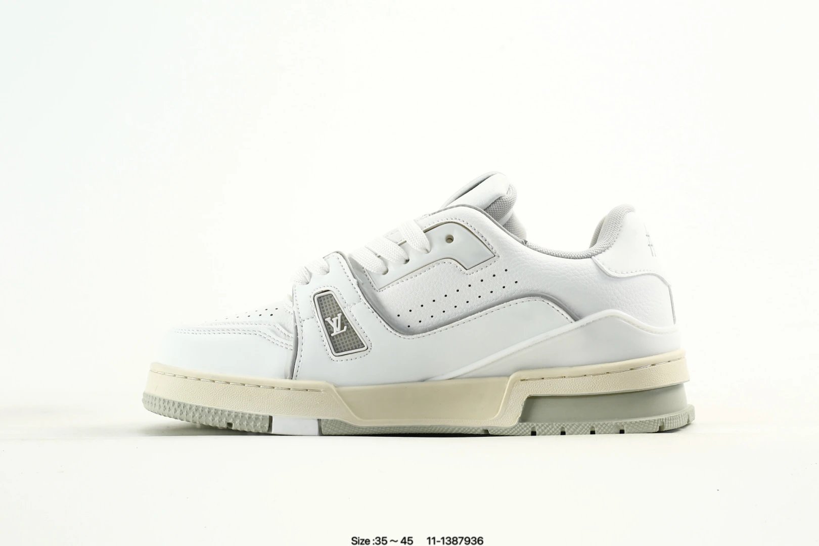 Low Top Leather Trainer Sneakers with Ivory White Finish - Gallery Image 3 - Detailed View