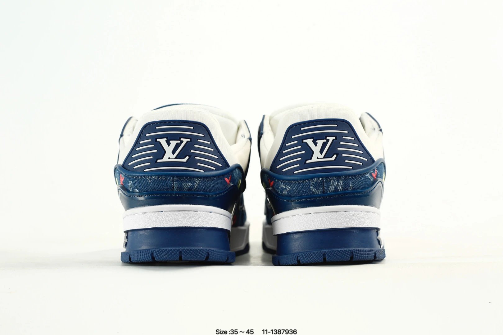 Luxury Low Top Trainer Sneakers Leather Navy Blue - Gallery Image 7 - Detailed View