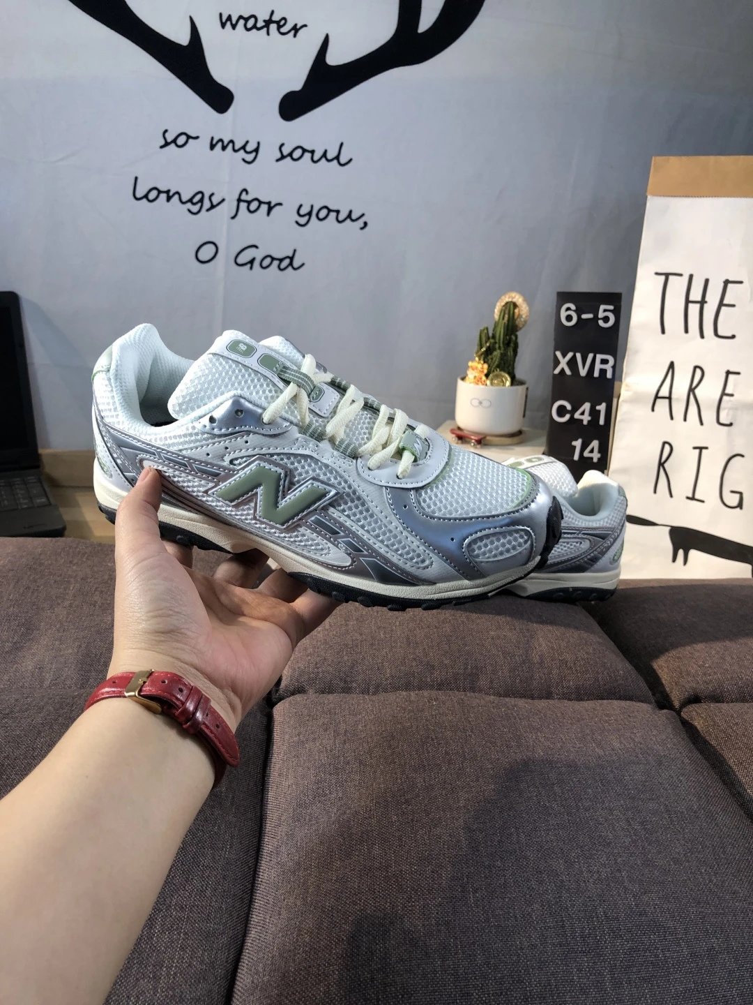 Retro Dad Running Shoes, Leather Mesh, Silver Sage - Gallery Image 7 - Detailed View