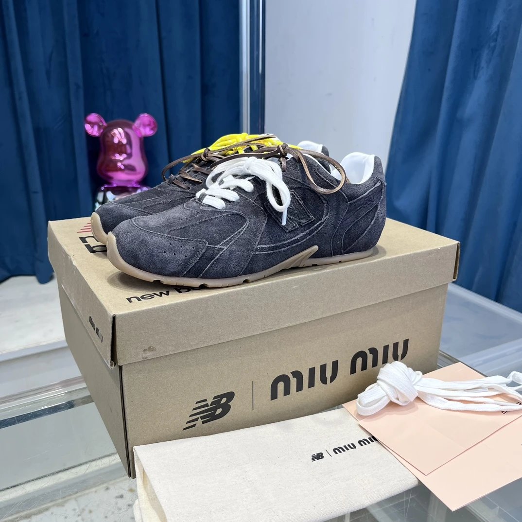 Retro Suede Leather Dual Lace Sneakers Charcoal Grey - Gallery Image 1 - Detailed View