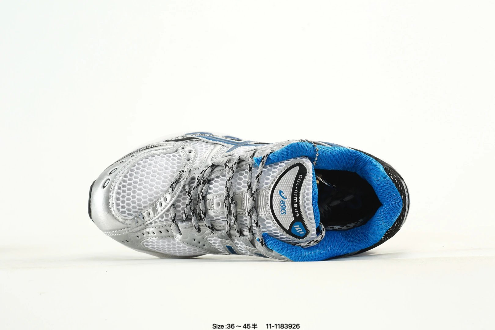 Retro Mesh Running Sneakers with Cushioned Sole Silver Blue - Gallery Image 4 - Detailed View