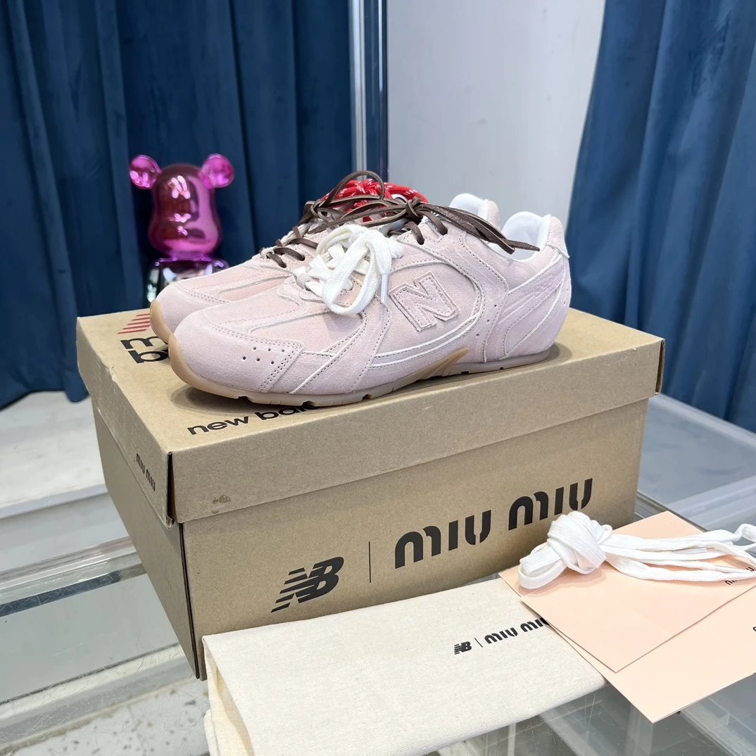 Retro Suede Leather Sneakers Double Lace Blush Pink - Gallery Image 1 - Detailed View