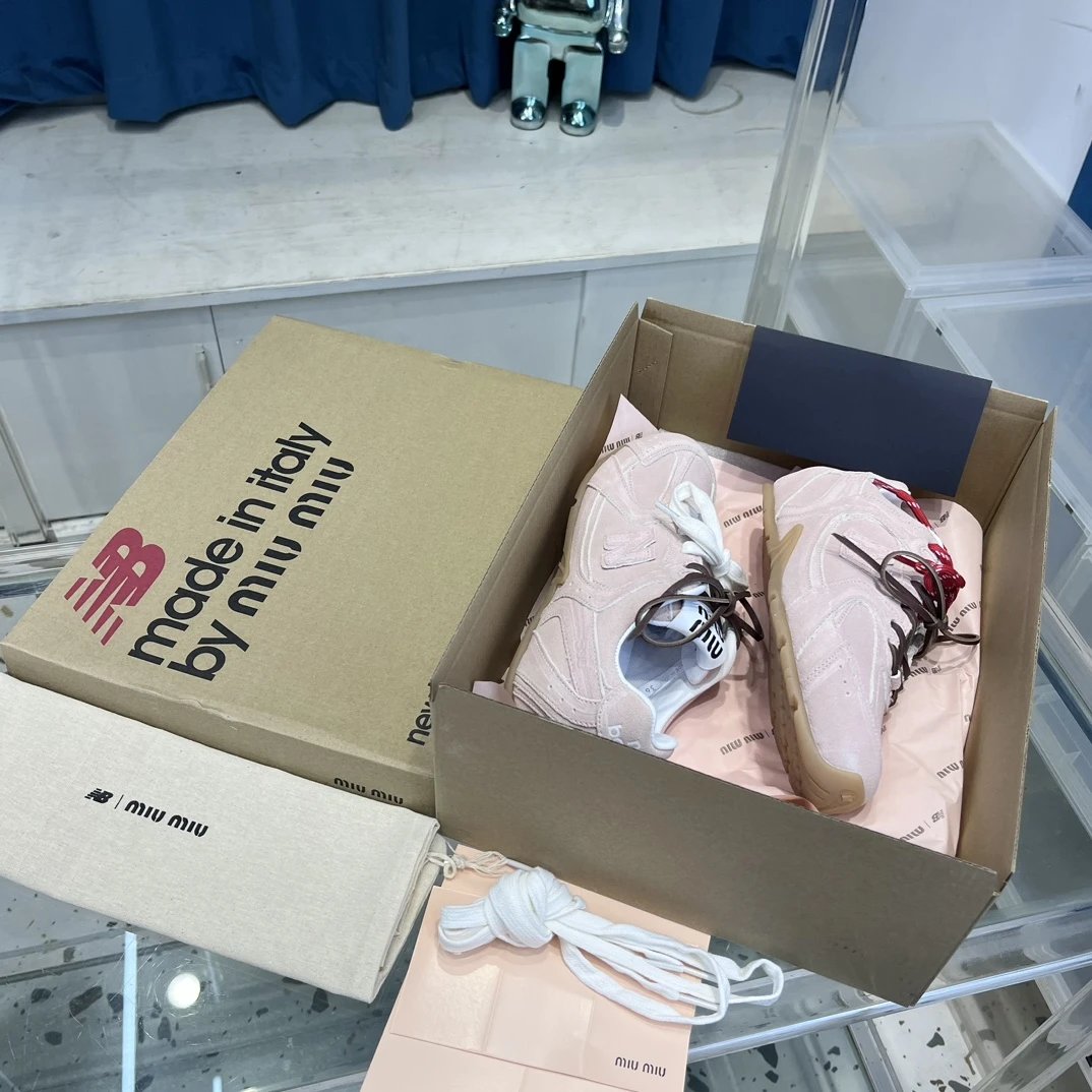 Retro Suede Leather Sneakers Double Lace Blush Pink - Gallery Image 2 - Detailed View