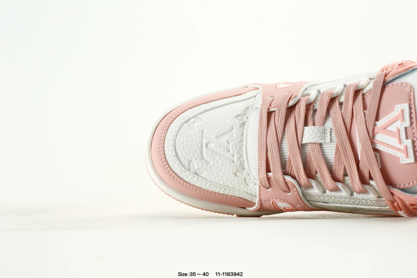 Skateboard Style Calfskin Leather Sneakers Pink Whisper - Gallery Image 5 - Detailed View