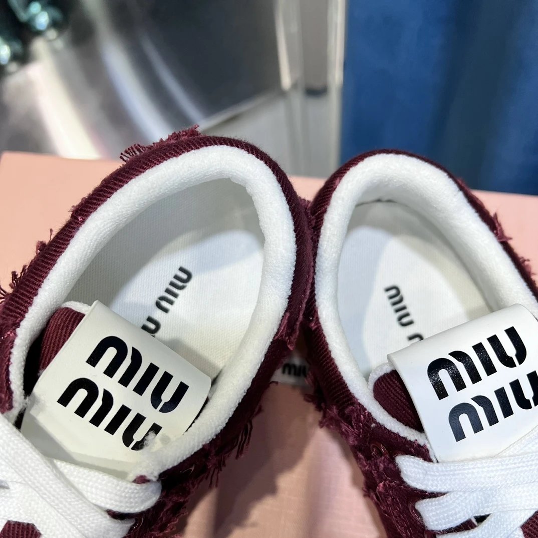 Vintage Frayed Canvas Sneakers with Towel Lining in Burgundy - Gallery Image 7 - Detailed View