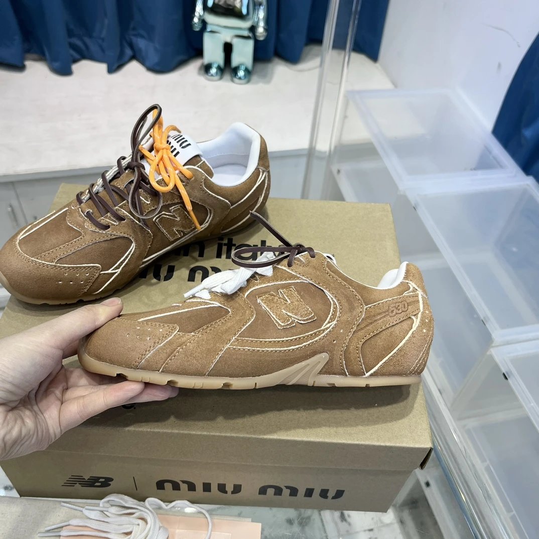 Retro Suede Leather 530 Sneakers Dual Lace Caramel Brown - Gallery Image 4 - Detailed View