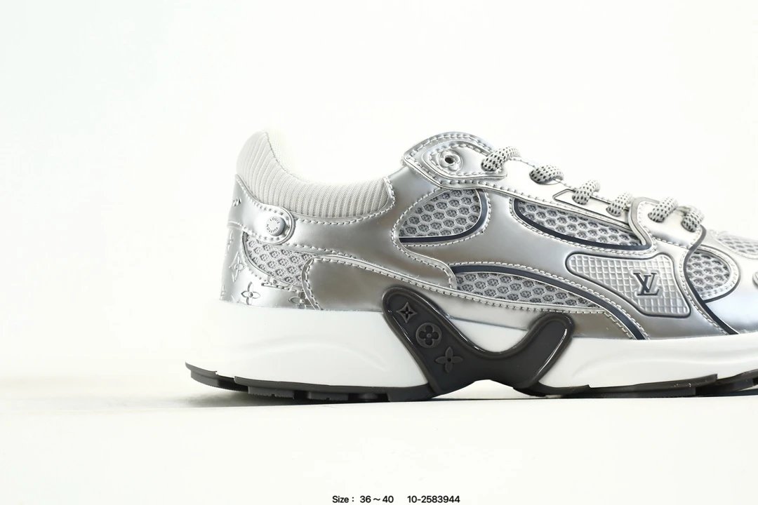 Low Top Leather Mesh Trainer Sneakers Metallic Silver - Gallery Image 2 - Detailed View