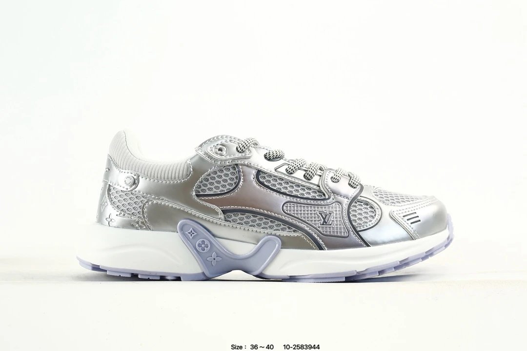 Low Top Leather Mesh Trainer Sneaker with Slip Resistant Sole Silver - Gallery Image 3 - Detailed View
