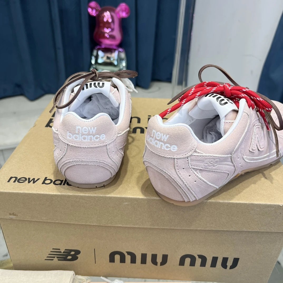 Retro Suede Leather Sneakers Double Lace Blush Pink - Gallery Image 8 - Detailed View