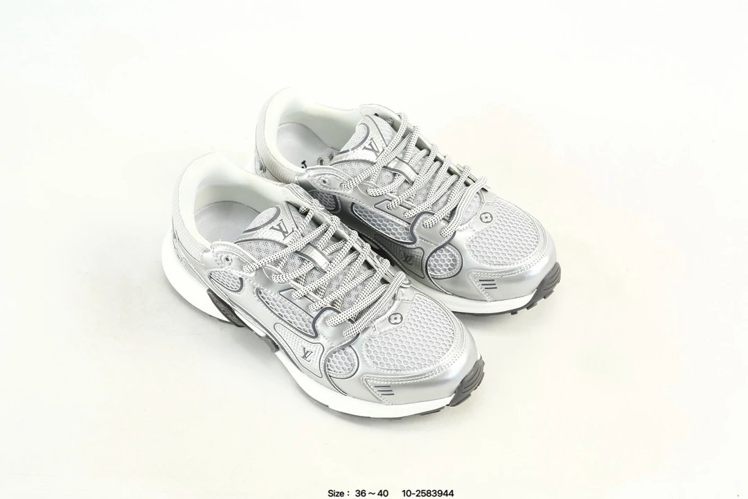 Low Top Leather Mesh Trainer Sneakers Metallic Silver - Gallery Image 8 - Detailed View