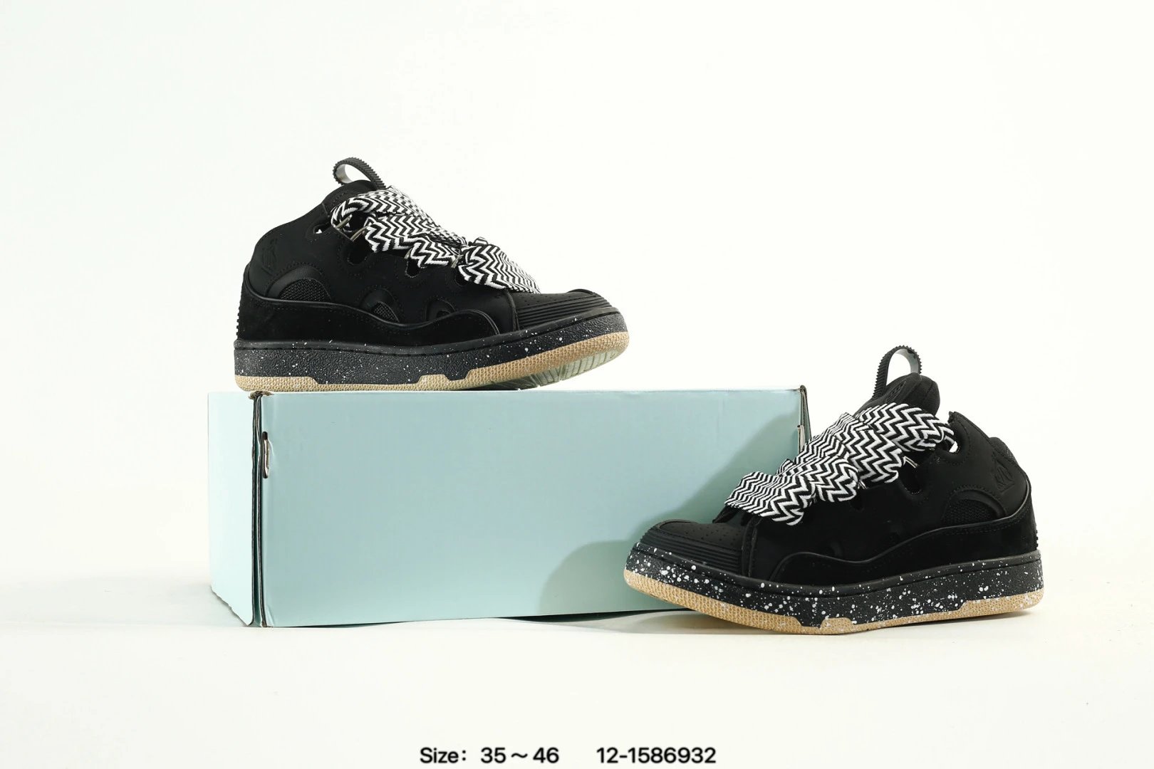 Unisex Curb Chunky Skate Sneakers Mixed Leather Onyx Black - Gallery Image 9 - Detailed View