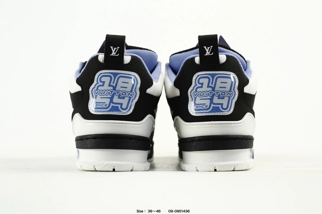 Luxury Leather Low Top Trainer Sneakers Black White Lilac - Gallery Image 7 - Detailed View