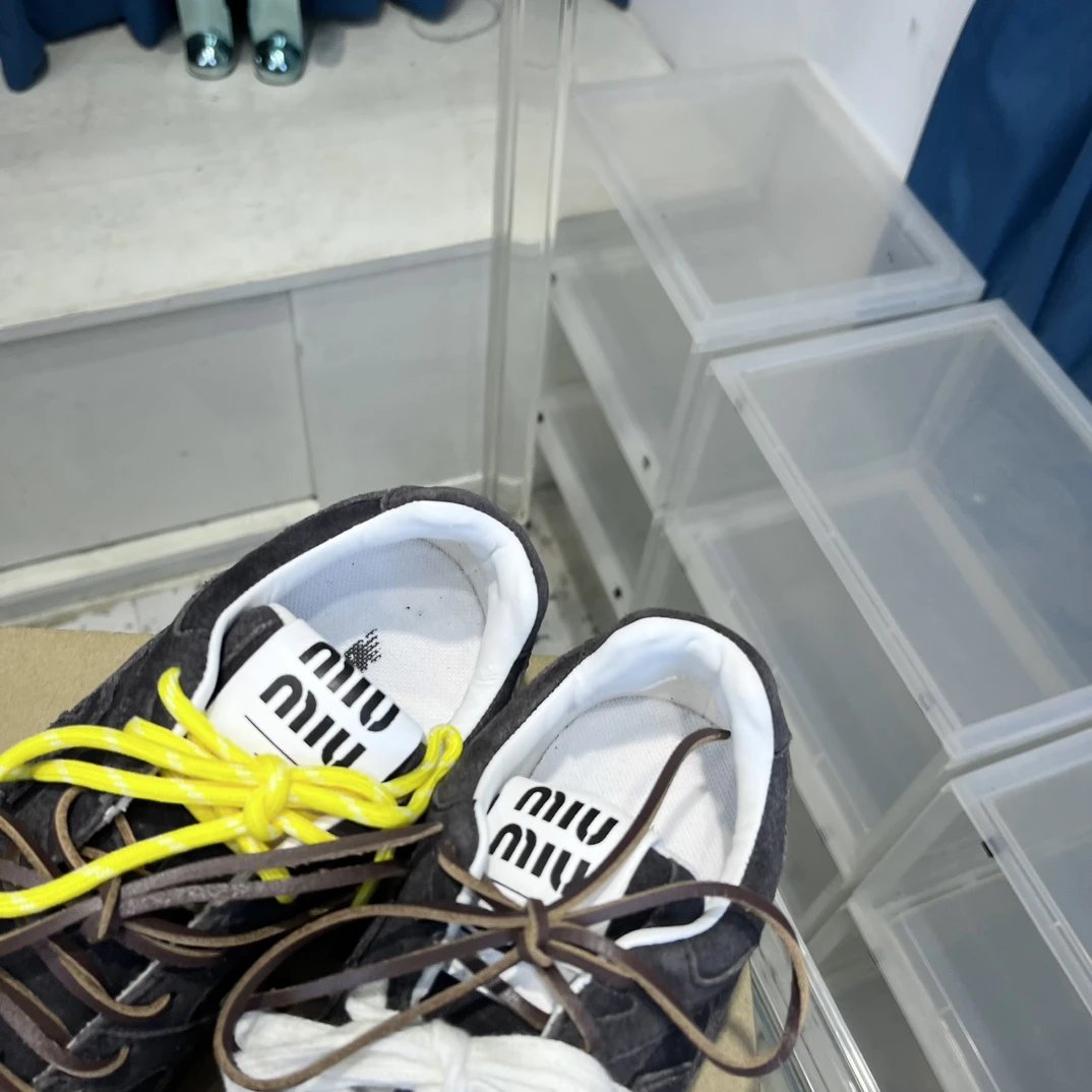 Retro Suede Leather Dual Lace Sneakers Charcoal Grey - Gallery Image 7 - Detailed View