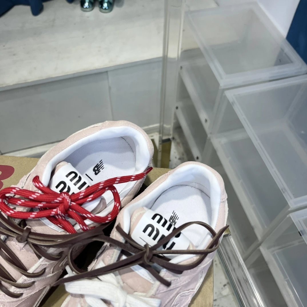 Retro Suede Leather Sneakers Double Lace Blush Pink - Gallery Image 7 - Detailed View