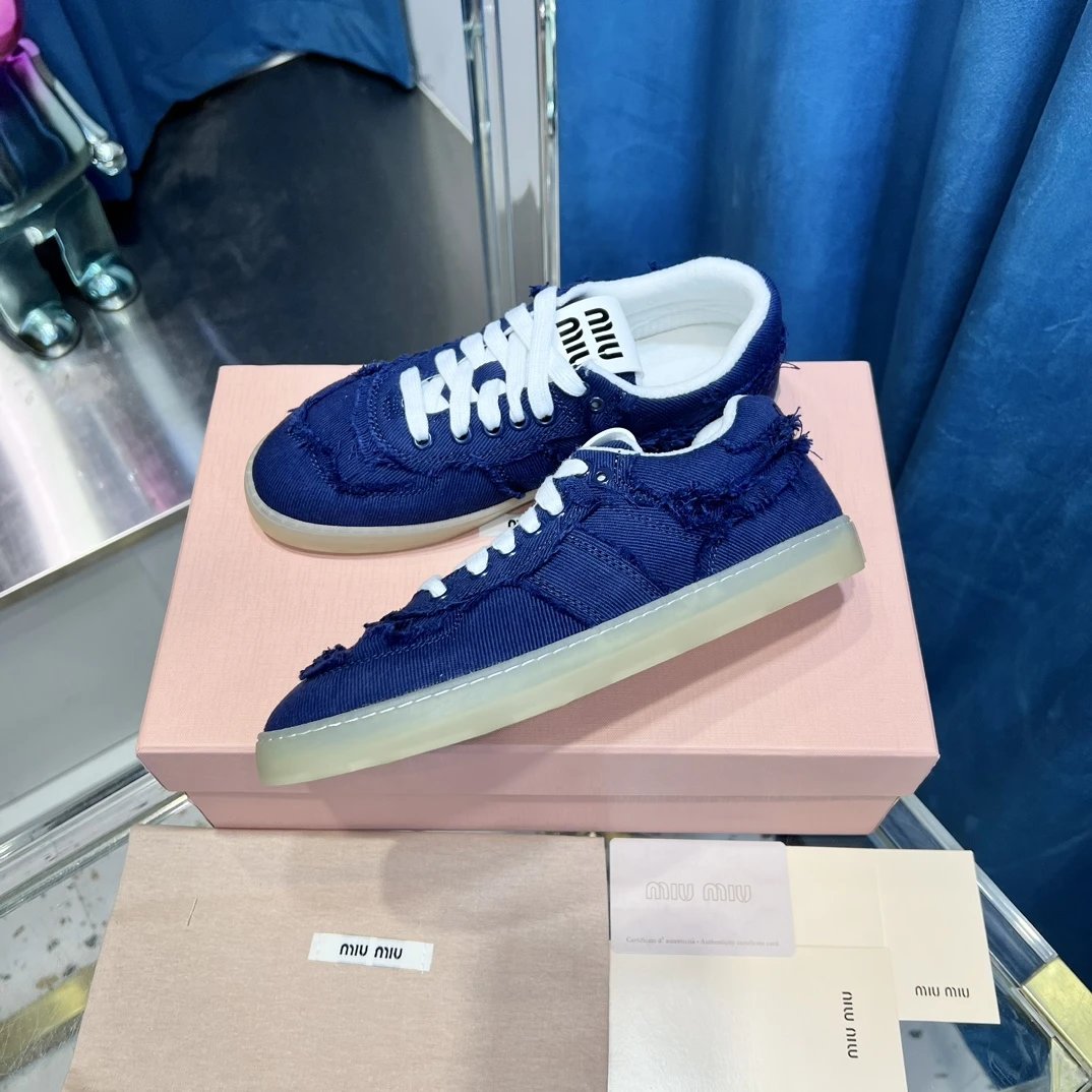 Vintage Frayed Canvas Sneakers with Towel Lining Navy - Gallery Image 4 - Detailed View