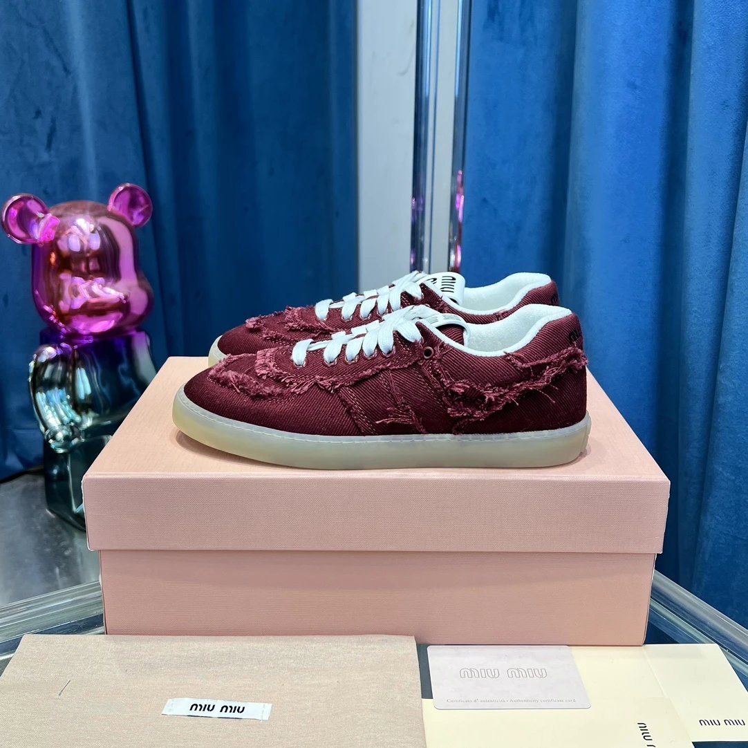 Vintage Frayed Canvas Sneakers with Towel Lining in Burgundy - Gallery Image 1 - Detailed View