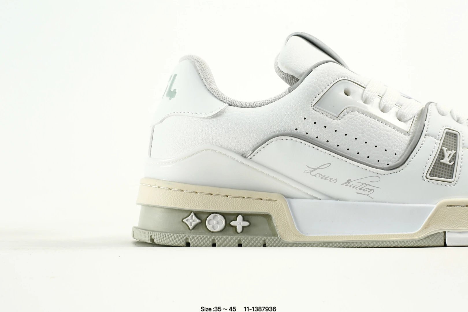 Low Top Leather Trainer Sneakers with Ivory White Finish - Gallery Image 2 - Detailed View