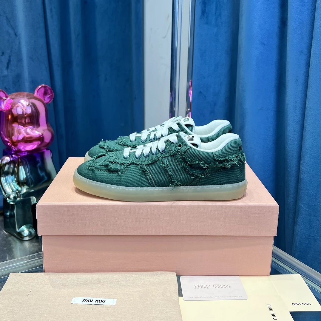 Distressed Canvas Low Top Sneakers with Fringe Teal Green - Gallery Image 1 - Detailed View