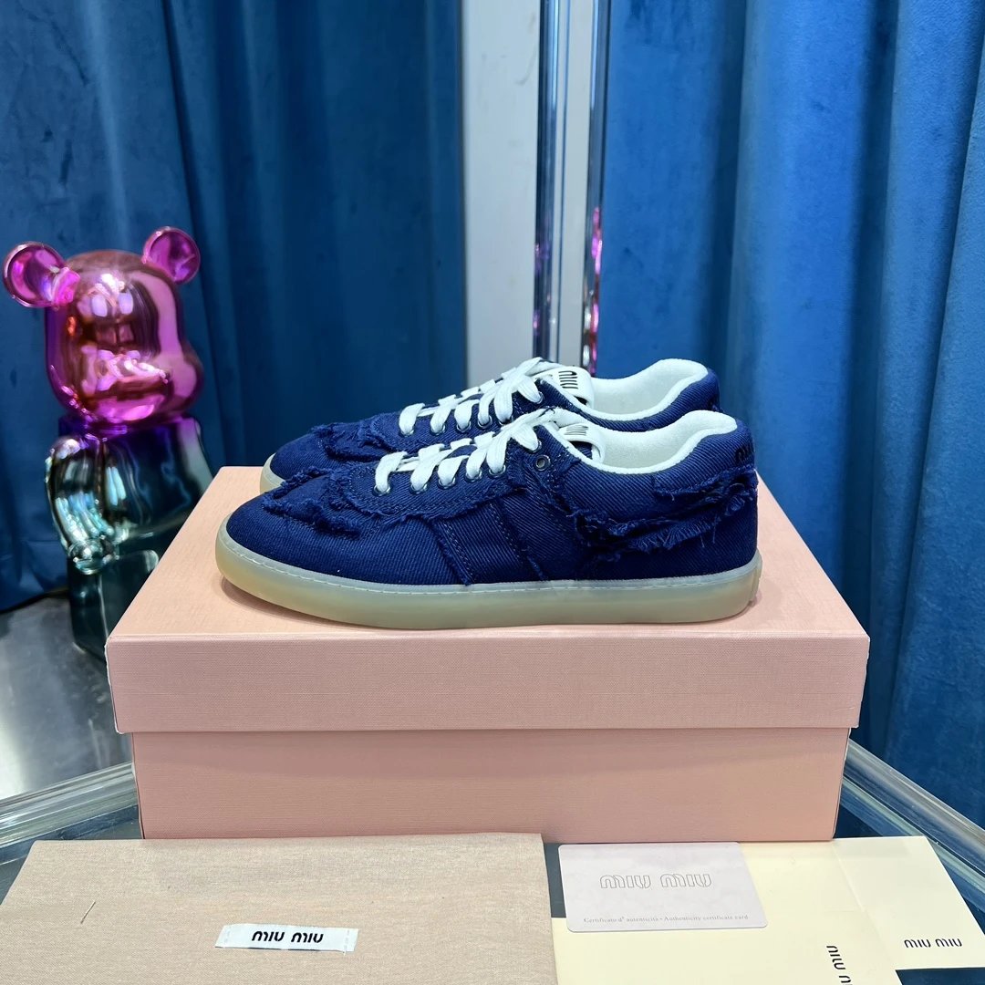 Vintage Frayed Canvas Sneakers with Towel Lining Navy - Gallery Image 1 - Detailed View