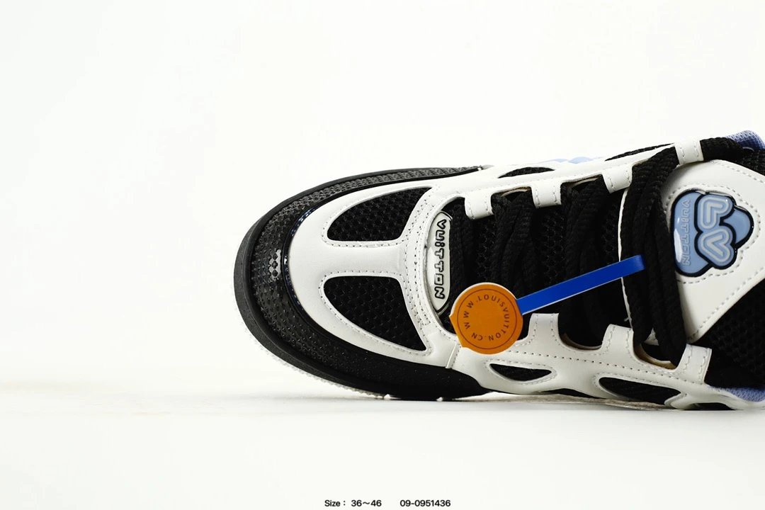 Luxury Leather Low Top Trainer Sneakers Black White Lilac - Gallery Image 5 - Detailed View