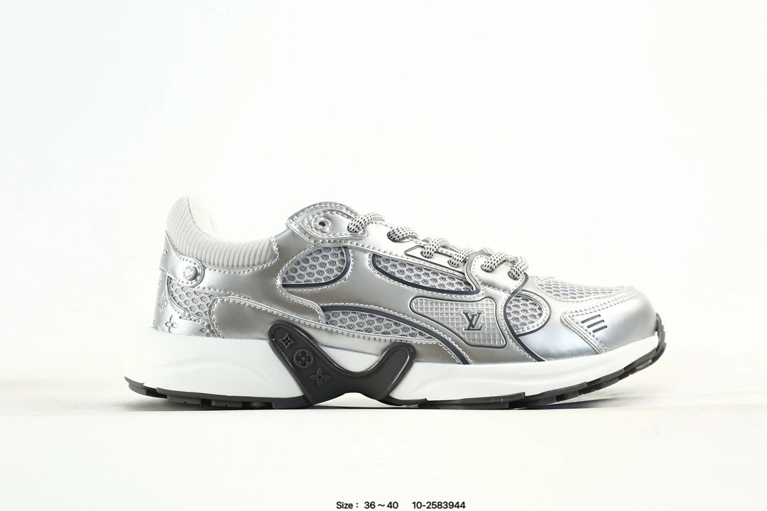 Low Top Leather Mesh Trainer Sneaker with Slip Resistant Sole Silver - Gallery Image 1 - Detailed View