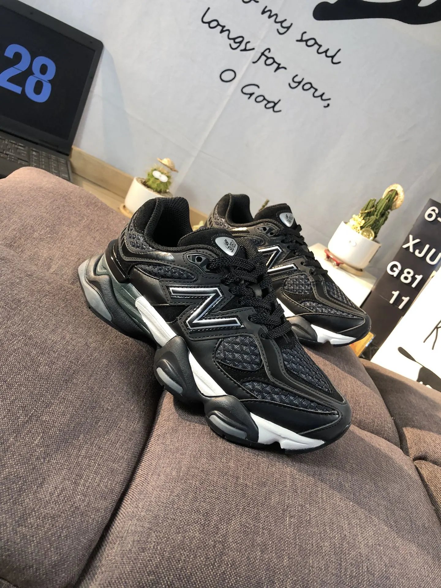 New Balance 9060 Chunky Sneakers Jet Black - Gallery Image 3 - Detailed View