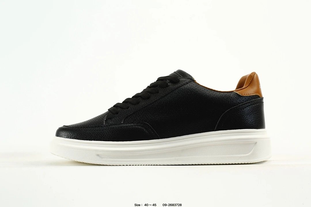 Low Top Leather Sneakers with Lace-Up Design Black Tan - Gallery Image 3 - Detailed View