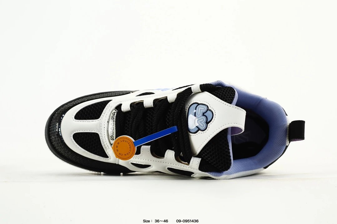 Luxury Leather Low Top Trainer Sneakers Black White Lilac - Gallery Image 4 - Detailed View