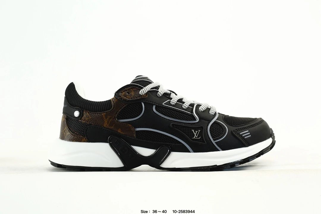 Luxury Low Top Leather Trainer Sneakers Black Mocha - Gallery Image 1 - Detailed View