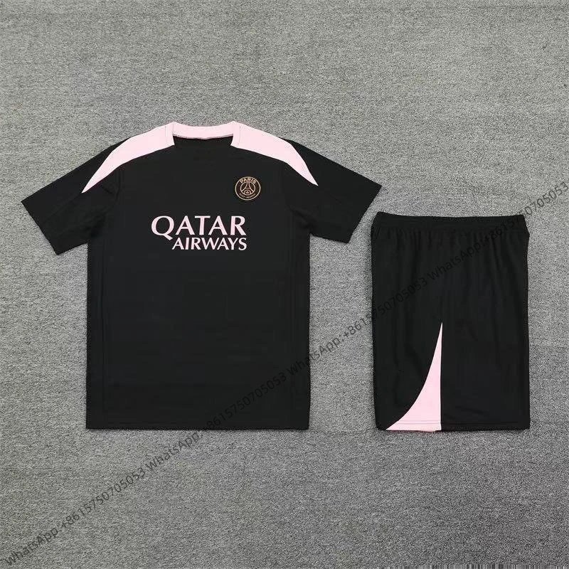 Unbranded Matching Sets Short-Sleeve Football Training Kit — 2425 Paris Black with Pink