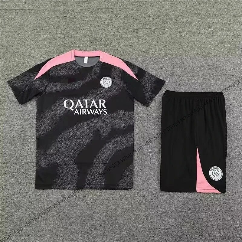 Unbranded Matching Sets Short-Sleeve Football Training Kit — 2425 Paris Dark Gray Camouflage Style
