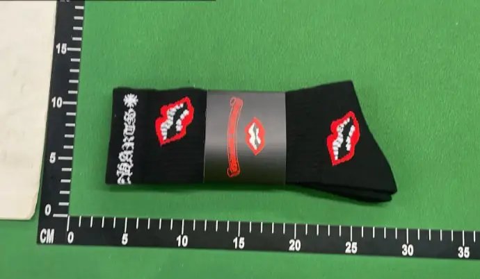 GRA White Crew Socks with Black Stripes and Logo - 8