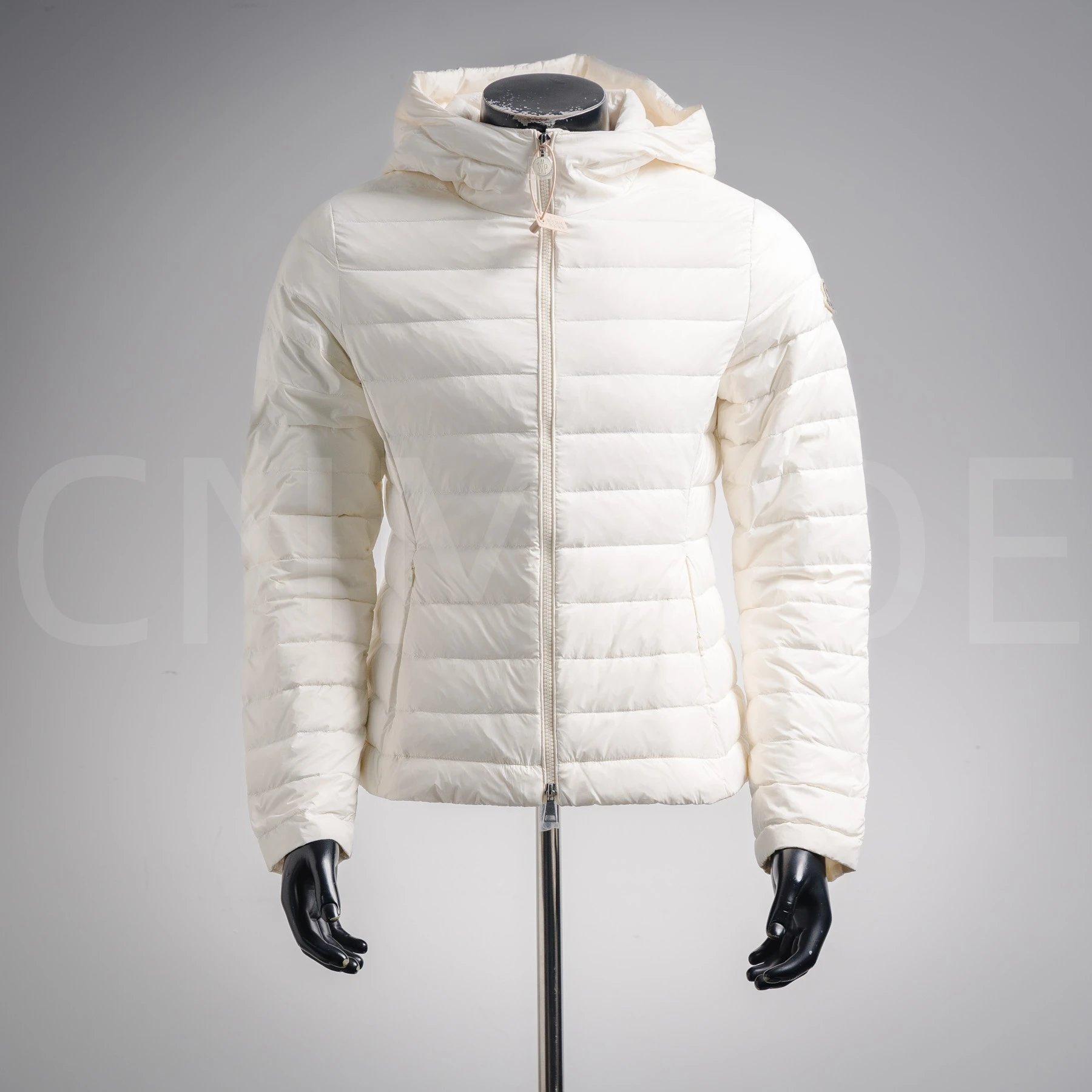 女士排骨拉链连帽羽绒服-白色