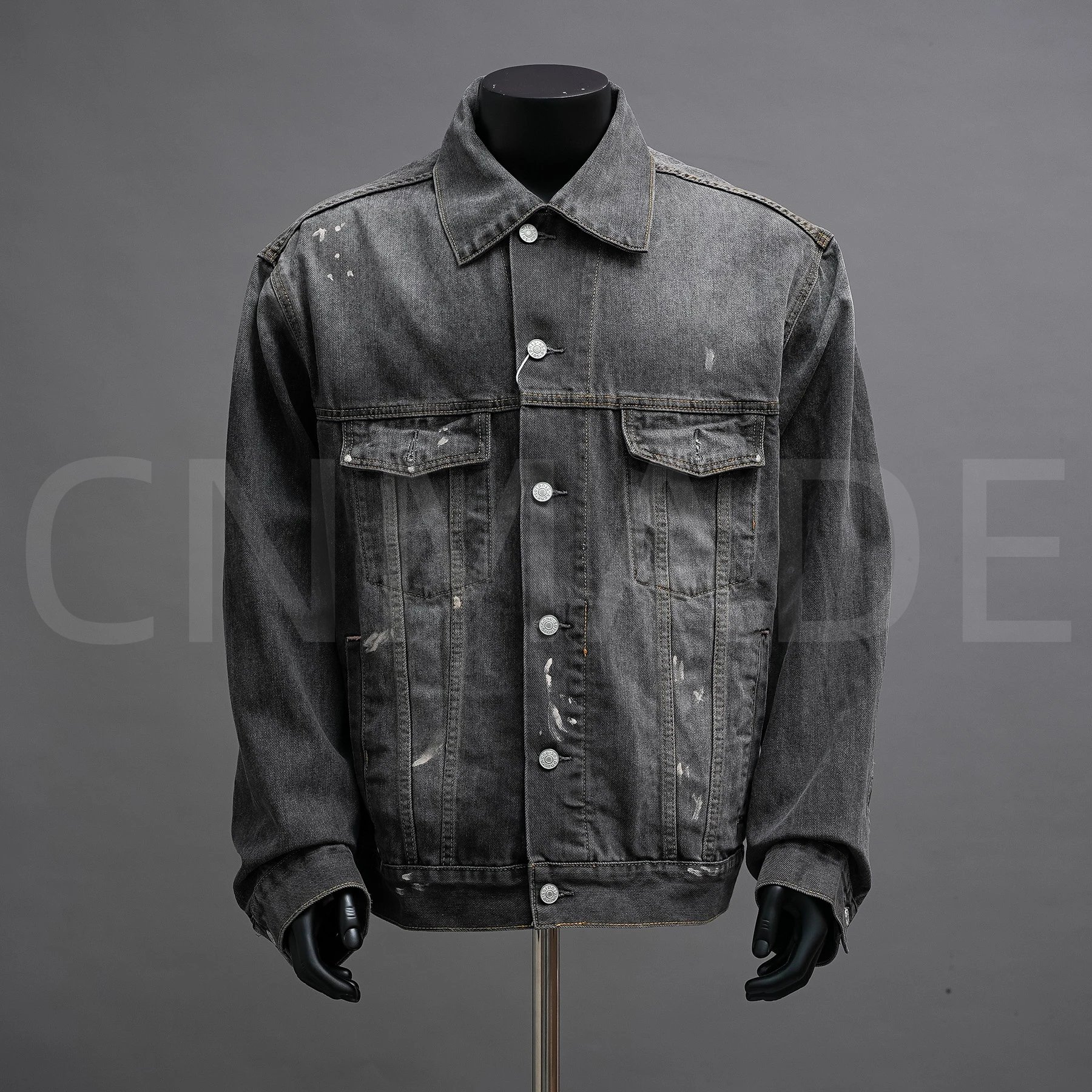 Ac 2025ss 男女同款 复古褪色泼墨宽松落肩牛仔夹克