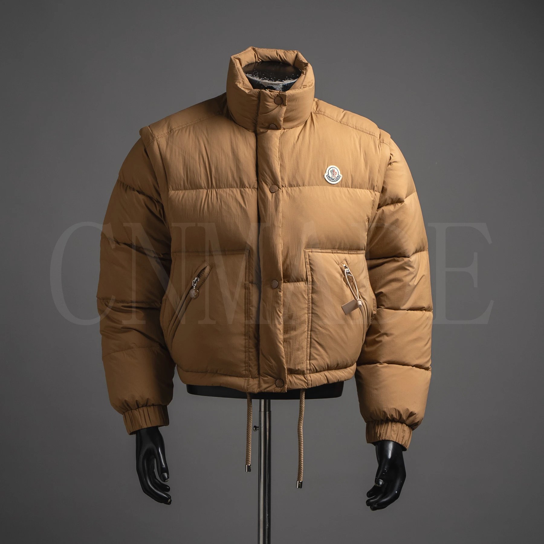 Selle袖子可拆卸短款羽绒服-卡其色