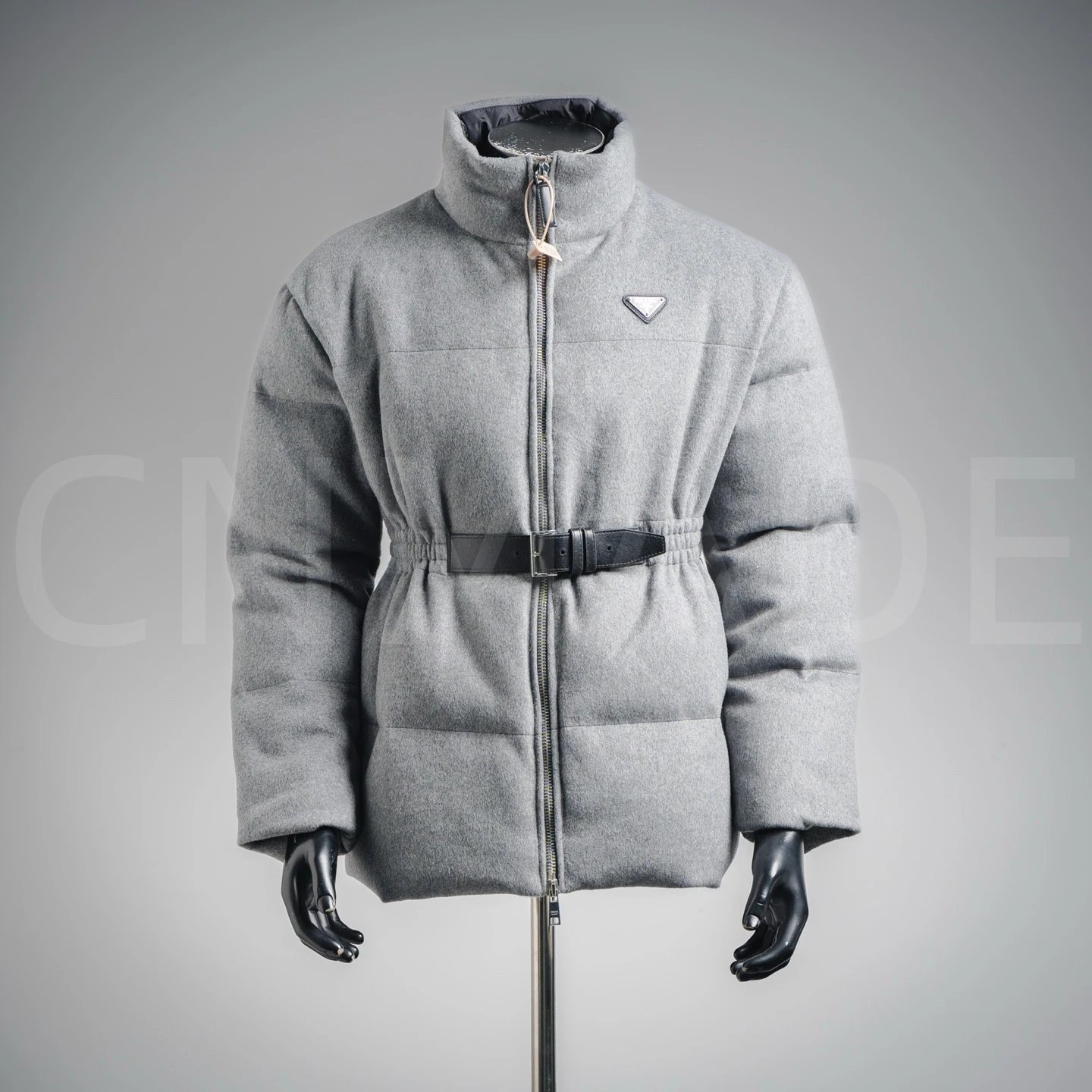 羊毛束腰羽绒服-灰色