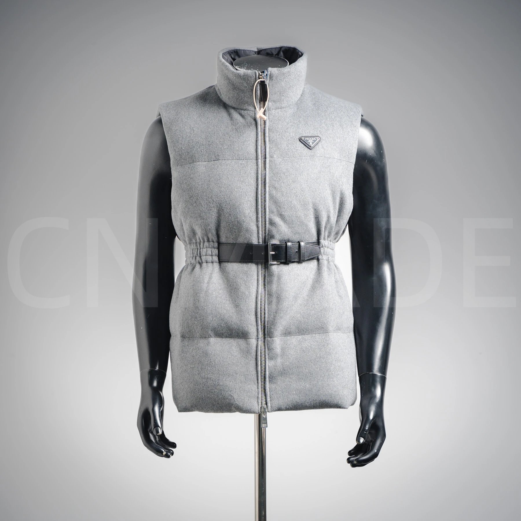 无袖-羊毛束腰羽绒服-灰色