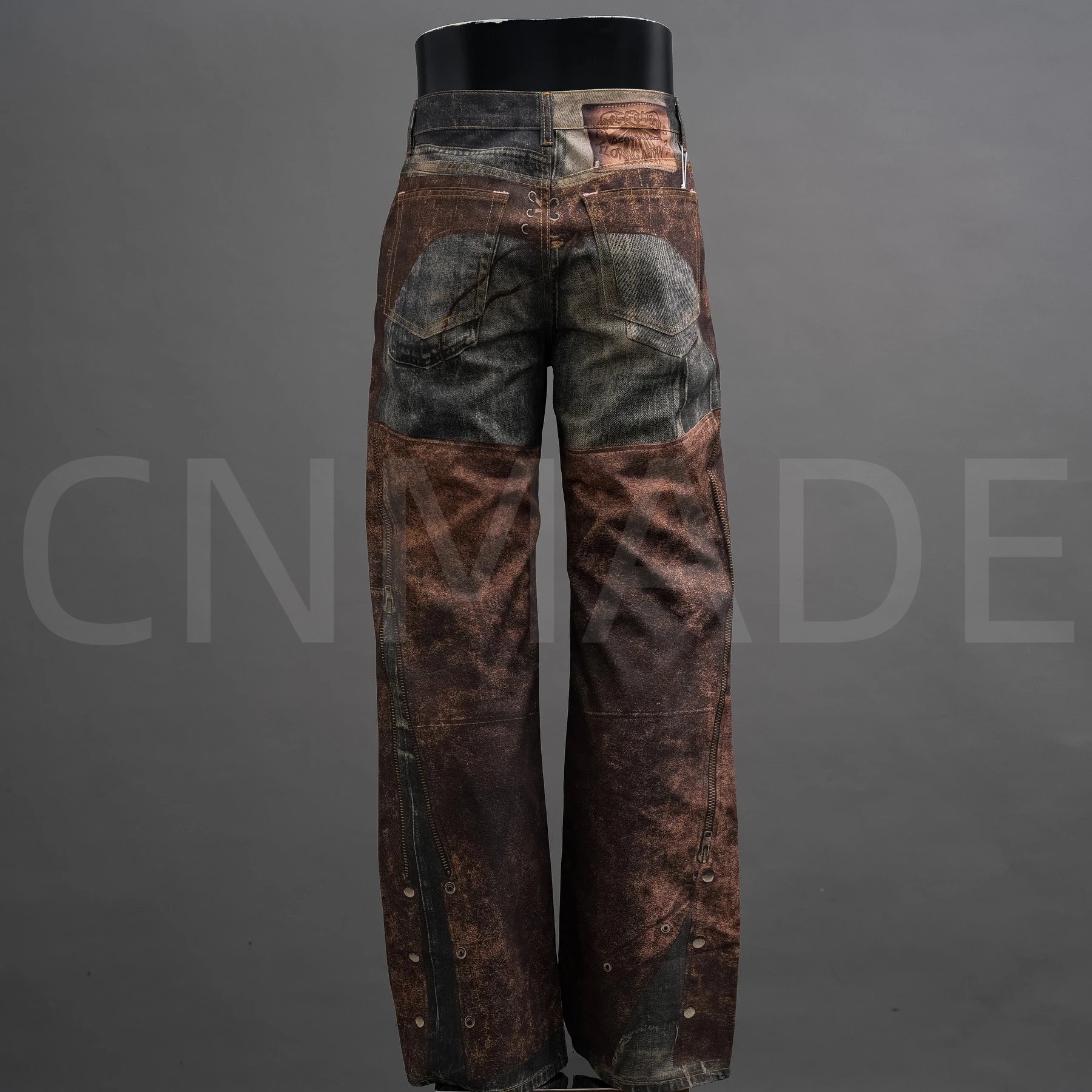Ac FW25 dirty重工西部错视喷墨仿旧排扣效果 3D印花错视纽扣印花宽松牛仔裤男女同款 2