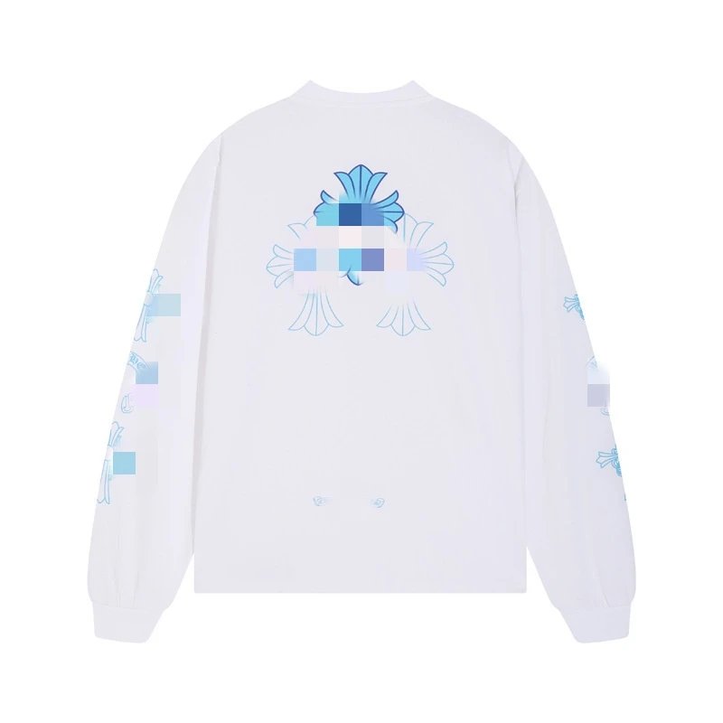 24SS New Season CH Crocs Cross Horseshoe Sanskrit Print Long-Sleeve Tee in Black and White - Cross-Border Wholesale