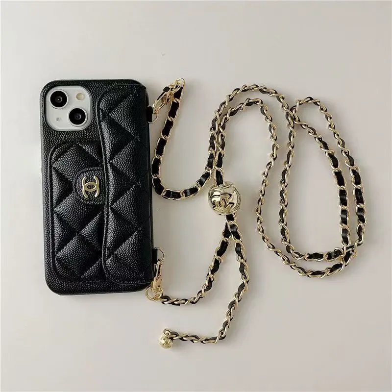 Black Caviar Crossbody + C Logo Adjustable Chain Hard Case