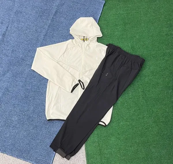 Design Windbreaker Jacket and Jogger Pants Set Beige / Black Activewear - 1